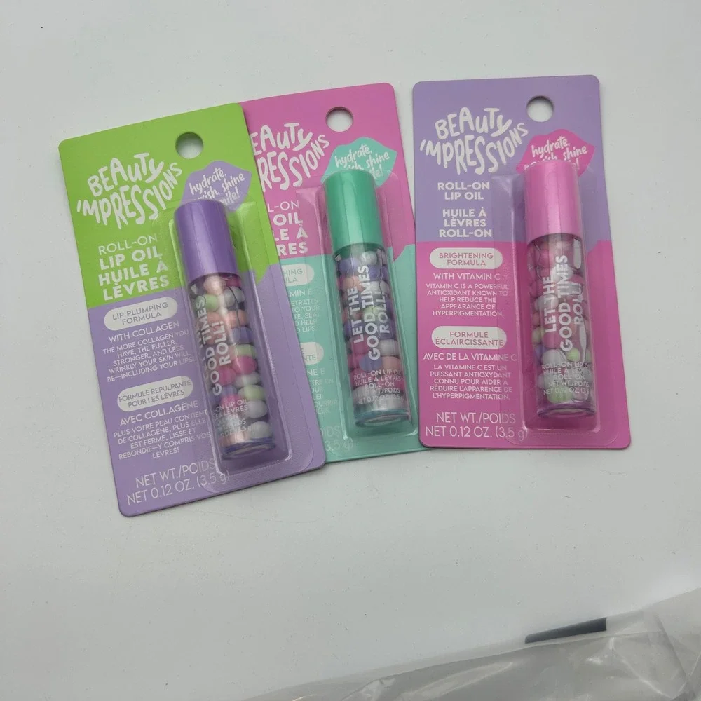 Beauty Impressions‎ Roll-On Lip Oil 3 Pack Vitamin E Collagen Vitamin C Set NEW